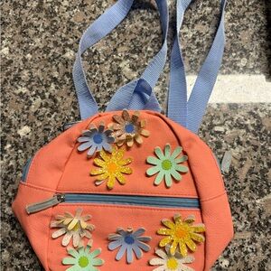 Floral Coral Backpack with Purple Straps